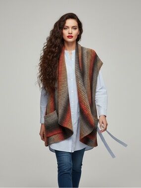 Fashion Concepts Waterfall Knit Sweater Vest | Oversized Boho | Size Large